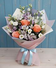 Букет цветов из:  Лизиантусы, Розы, Альстромерии и Гипсофила #REPLACE_PRED# Намцах