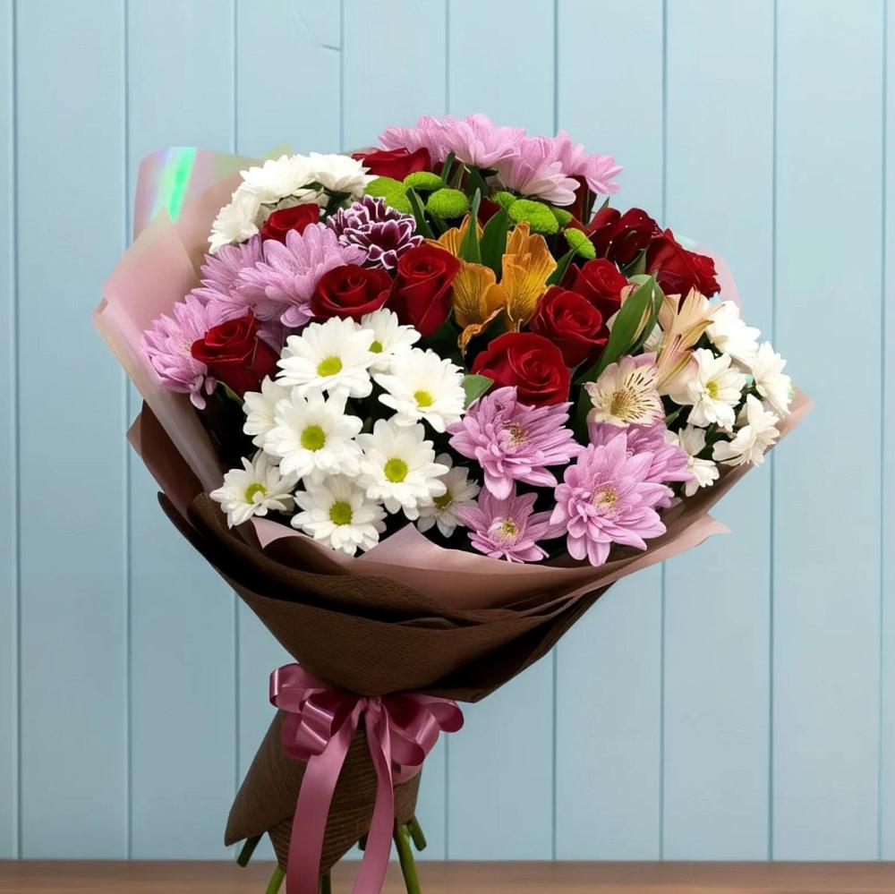 Букет цветов из: Розы, Хризантемы и Альстромерии в Намцах