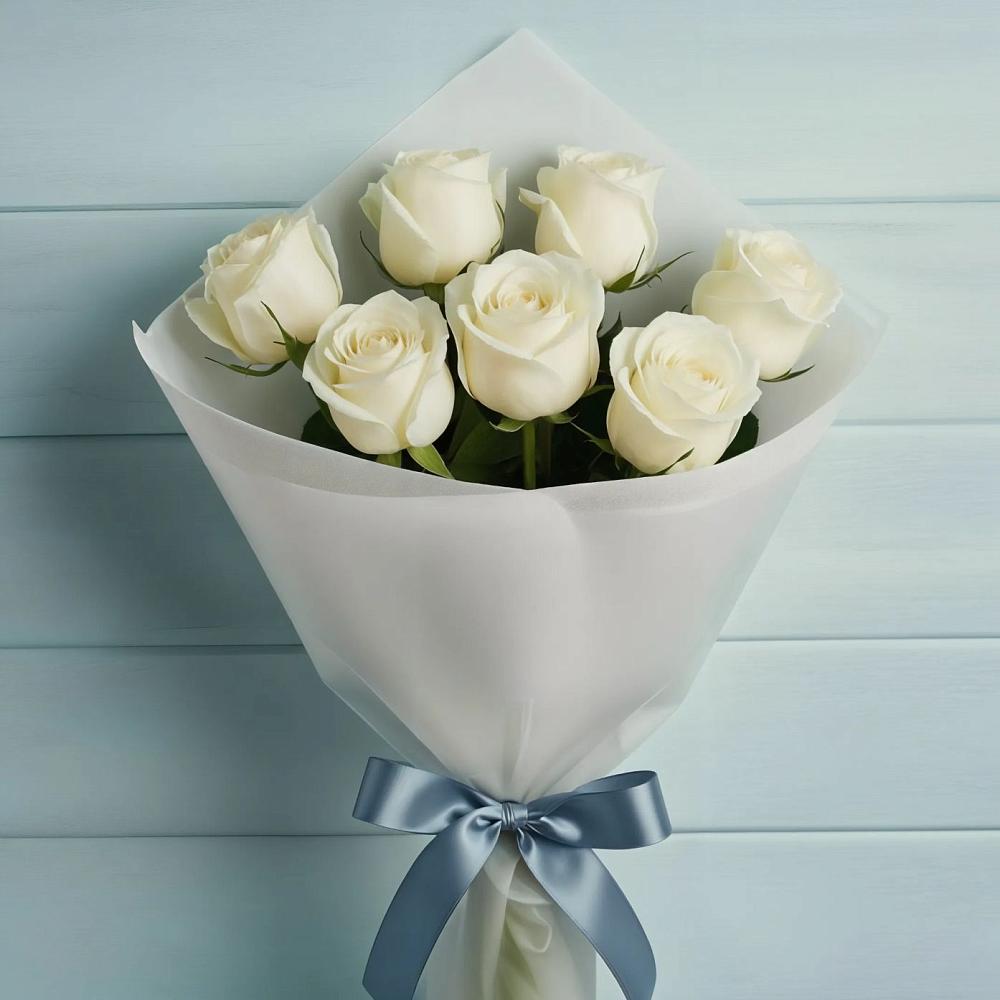 Букет 7 Белых роз Эдлесс Лав в Намцах